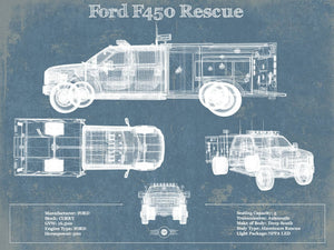 14" x 11" / Unframed Cutler West Ford F450 Rescue Vehicle Vintage Blueprint Auto Print