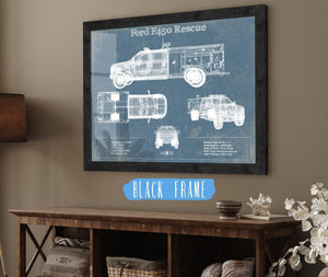20" x 16" / Black Frame Cutler West Ford F450 Rescue Vehicle Vintage Blueprint Auto Print