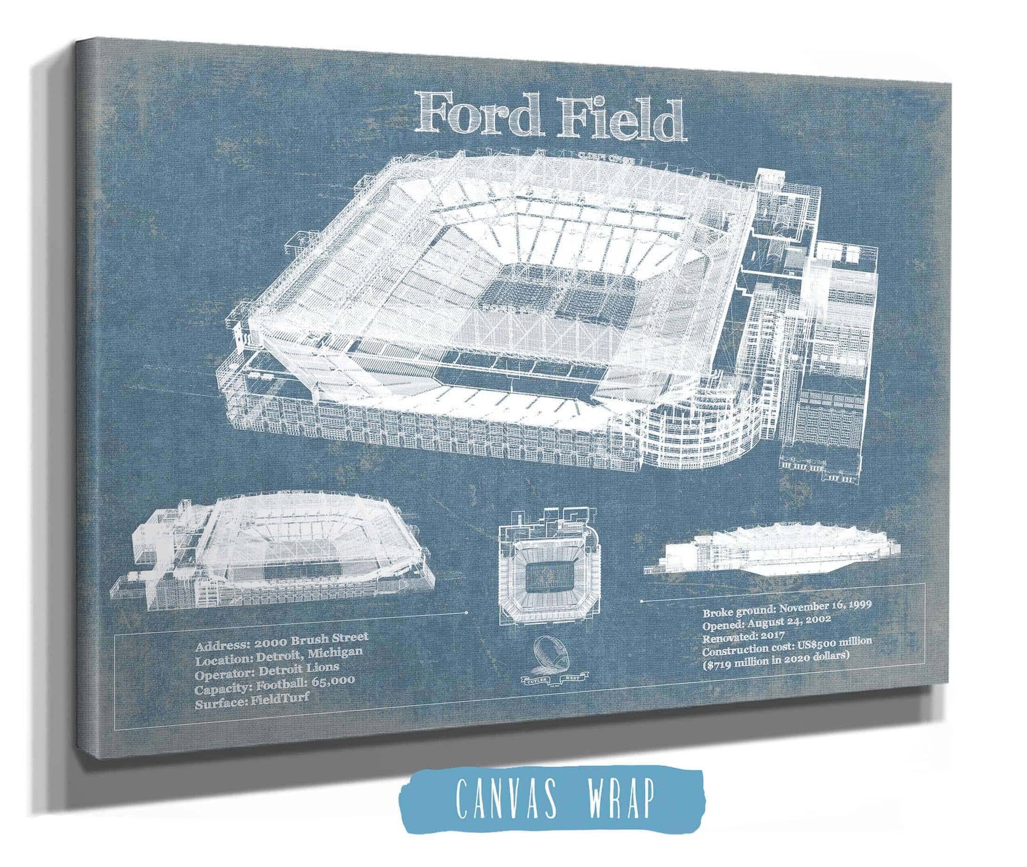 Cutler West Vehicle Collection Ford Field - Detroit Lions NFL Vintage Football Print