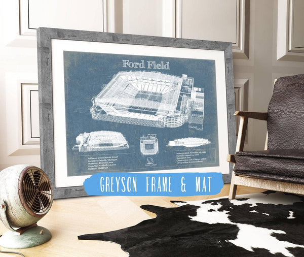 14" x 11" / Greyson Frame & Mat Cutler West Ford Field - Detroit Lions NFL Vintage Football Print