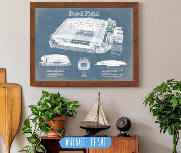 20" x 16" / Walnut Frame Cutler West Ford Field - Detroit Lions NFL Vintage Football Print