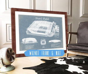 20" x 16" / Walnut Frame & Mat Cutler West Ford Field - Detroit Lions NFL Vintage Football Print