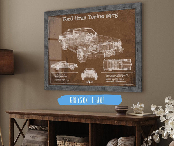 Cutler West Ford Gran Torino 1975 Blueprint Vintage Auto Print