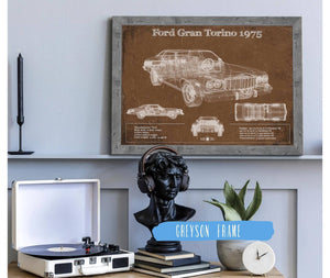 Cutler West Ford Gran Torino 1975 Blueprint Vintage Auto Print