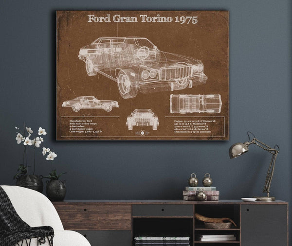 Cutler West Ford Gran Torino 1975 Blueprint Vintage Auto Print