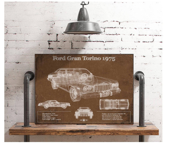 Cutler West Ford Gran Torino 1975 Blueprint Vintage Auto Print