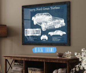 20" x 16" / Black Frame Cutler West Ford Gran Torino 1975 - Blueprint Vintage Auto Print