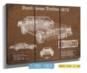 36" x 24" / 3 Panel Canvas Wrap Cutler West Ford Gran Torino 1975 Blueprint Vintage Auto Print