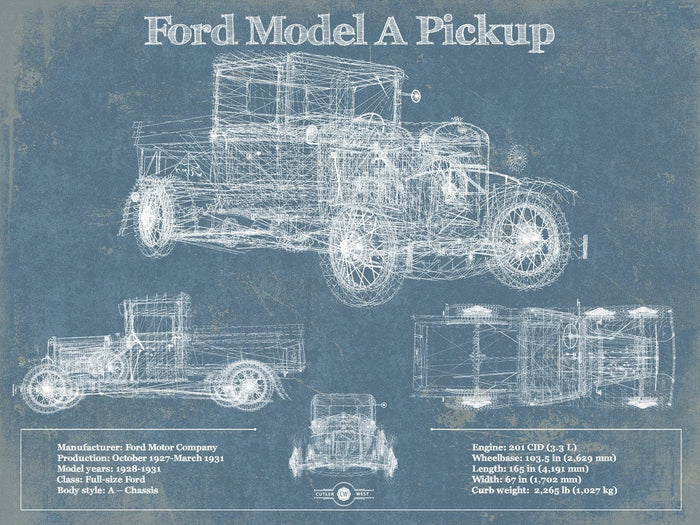 Cutler West Ford Collection 14" x 11" / Unframed Ford Model A Pickup Vintage Blueprint Auto Print 833110113_54743