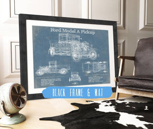 20" x 16" / Black Frame & Mat Cutler West Ford Model A Pickup Vintage Blueprint Auto Print