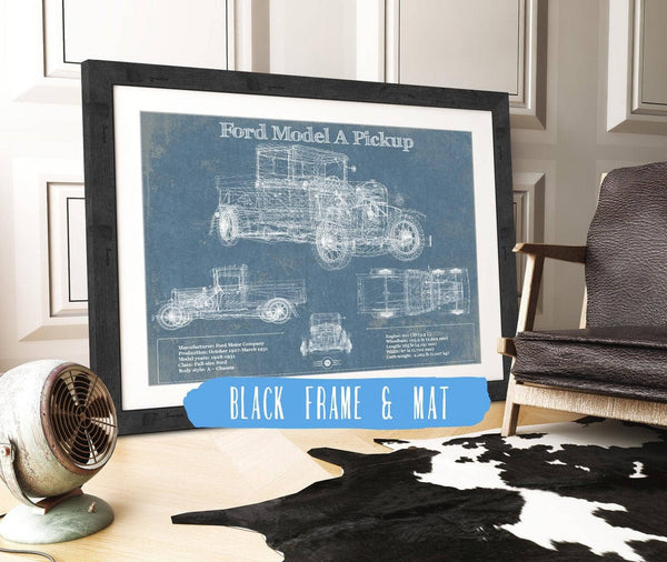20" x 16" / Black Frame & Mat Cutler West Ford Model A Pickup Vintage Blueprint Auto Print