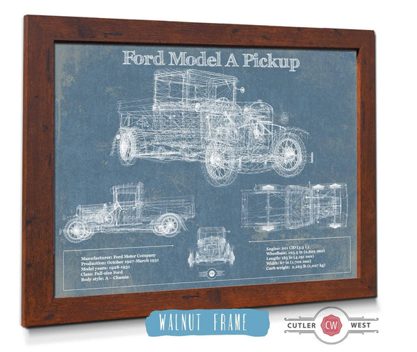 20" x 16" / Walnut Frame Cutler West Ford Model A Pickup Vintage Blueprint Auto Print