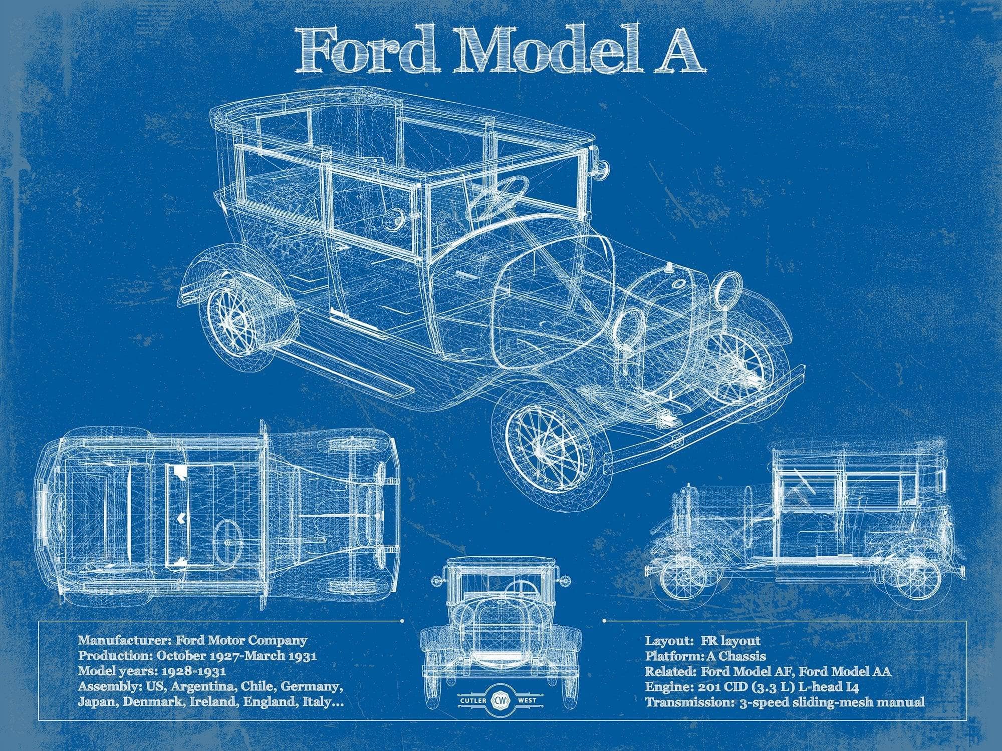 Ford Model A Vintage Blueprint Auto Print | Cutler West