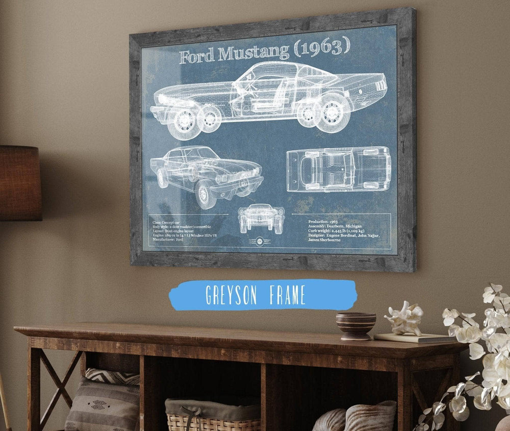 14" x 11" / Stretched Canvas Wrap Cutler West Ford Mustang 1963 Original Blueprint Art