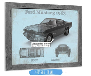 14" x 11" / Greyson Frame Cutler West Ford Mustang 1963 Original Blueprint Art