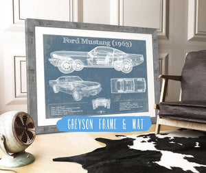 14" x 11" / Greyson Frame & Mat Cutler West Ford Mustang 1963 Original Blueprint Art