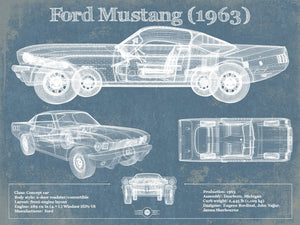 14" x 11" / Unframed Cutler West Ford Mustang 1963 Original Blueprint Art