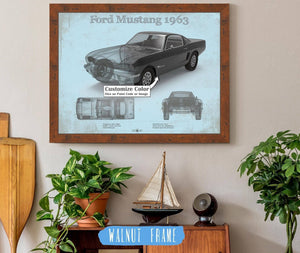 20" x 16" / Walnut Frame Cutler West Ford Mustang 1963 Original Blueprint Art