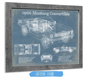 14" x 11" / Greyson Frame Cutler West Ford Mustang 1966 Convertible Original Blueprint Art