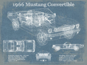 14" x 11" / Unframed Cutler West Ford Mustang 1966 Convertible Original Blueprint Art