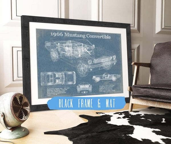 20" x 16" / Black Frame & Mat Cutler West Ford Mustang 1966 Convertible Original Blueprint Art
