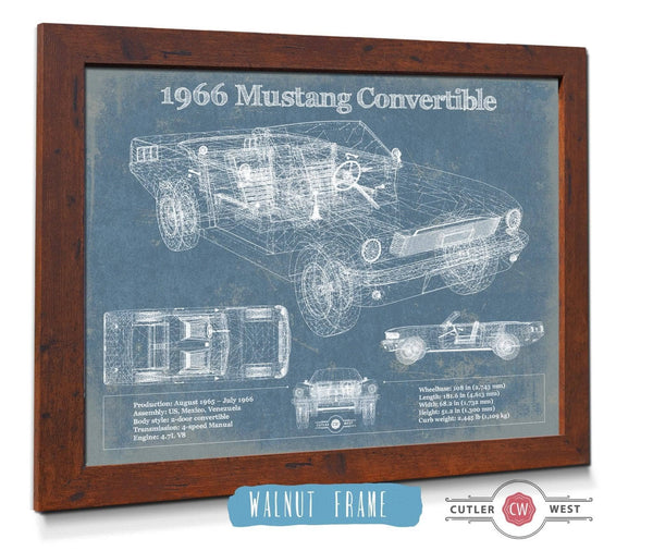 20" x 16" / Walnut Frame Cutler West Ford Mustang 1966 Convertible Original Blueprint Art