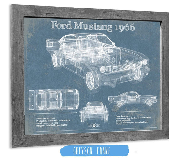 14" x 11" / Greyson Frame Cutler West Ford Mustang 1966 Original Blueprint Art
