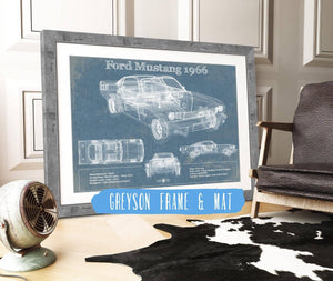 14" x 11" / Greyson Frame & Mat Cutler West Ford Mustang 1966 Original Blueprint Art