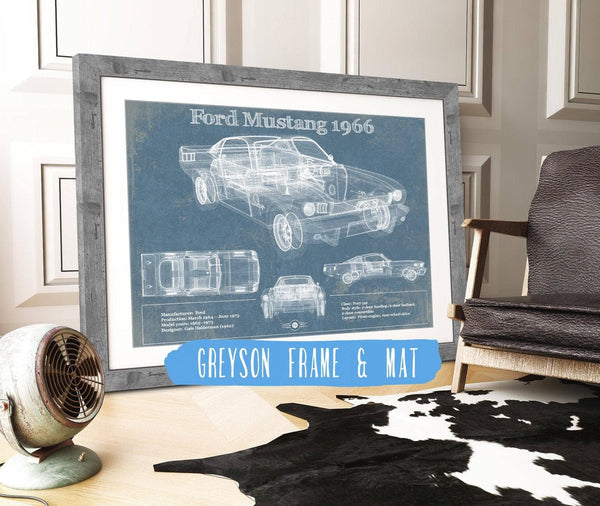 14" x 11" / Greyson Frame & Mat Cutler West Ford Mustang 1966 Original Blueprint Art