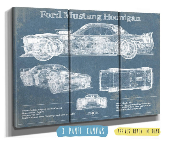 36" x 24" / 3 Panel Canvas Wrap Cutler West Ford Mustang Hoonigan Vintage Blueprint Auto Print