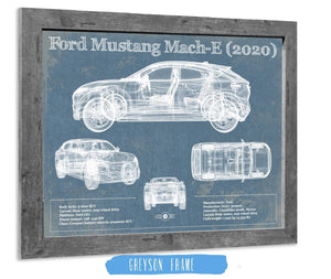 14" x 11" / Greyson Frame Cutler West Ford Mustang Mach-E 2020 Blueprint Vintage Auto Print