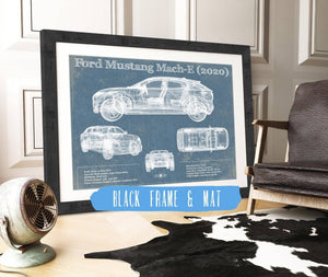 20" x 16" / Black Frame & Mat Cutler West Ford Mustang Mach-E 2020 Blueprint Vintage Auto Print