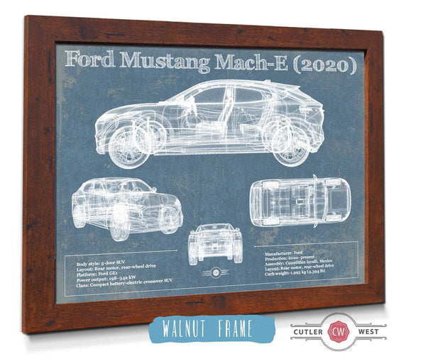 20" x 16" / Walnut Frame Cutler West Ford Mustang Mach-E 2020 Blueprint Vintage Auto Print