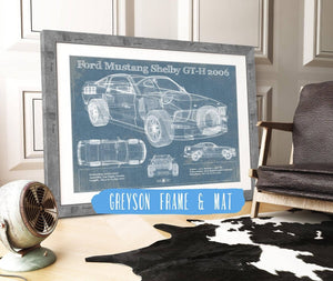 14" x 11" / Greyson Frame & Mat Cutler West Ford Mustang Shelby GT-H 2006 Original Blueprint Art