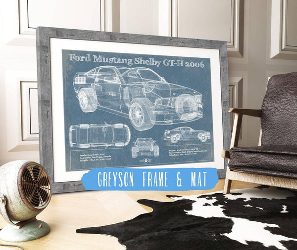14" x 11" / Greyson Frame & Mat Cutler West Ford Mustang Shelby GT-H 2006 Original Blueprint Art