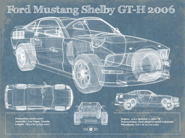 14" x 11" / Unframed Cutler West Ford Mustang Shelby GT-H 2006 Original Blueprint Art