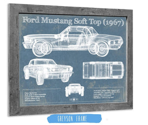 14" x 11" / Greyson Frame Cutler West Ford Mustang Soft Top/Convertible 1967 Original Blueprint Art