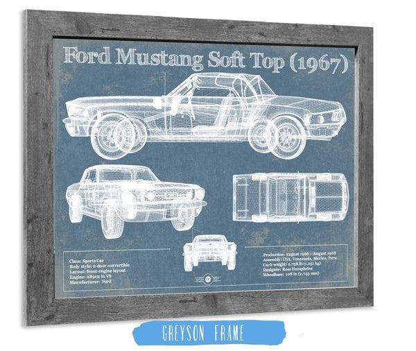 14" x 11" / Greyson Frame Cutler West Ford Mustang Soft Top/Convertible 1967 Original Blueprint Art