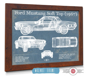 20" x 16" / Walnut Frame Cutler West Ford Mustang Soft Top/Convertible 1967 Original Blueprint Art