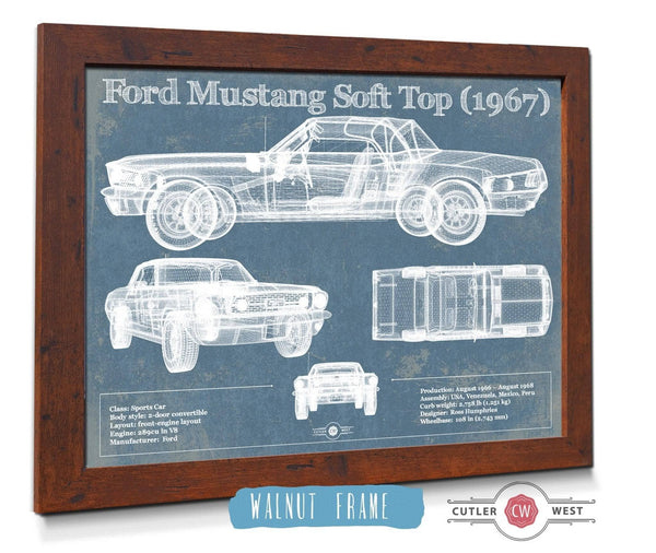 20" x 16" / Walnut Frame Cutler West Ford Mustang Soft Top/Convertible 1967 Original Blueprint Art