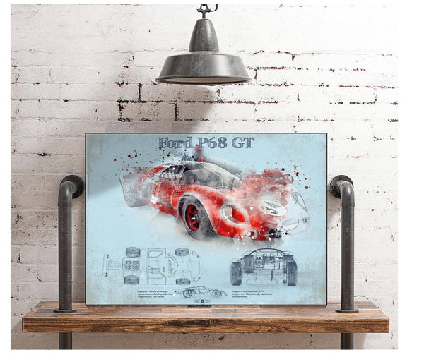 Cutler West Ford P68 Ford 3L GT  F3L Vintage Sports Car Print