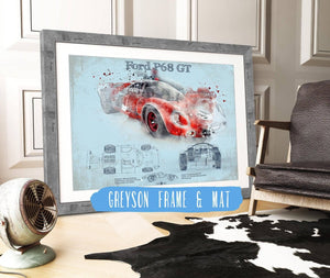 14" x 11" / Greyson Frame & Mat Cutler West Ford P68 Ford 3L GT  F3L Vintage Sports Car Print