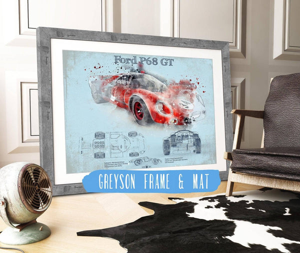14" x 11" / Greyson Frame & Mat Cutler West Ford P68 Ford 3L GT  F3L Vintage Sports Car Print
