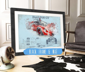 20" x 16" / Black Frame & Mat Cutler West Ford P68 Ford 3L GT  F3L Vintage Sports Car Print