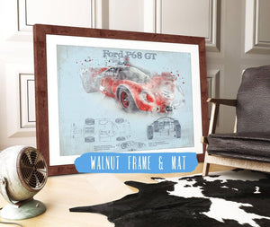 20" x 16" / Walnut Frame & Mat Cutler West Ford P68 Ford 3L GT  F3L Vintage Sports Car Print