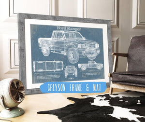 14" x 11" / Greyson Frame & Mat Cutler West Ford Ranger Blueprint Vintage Auto Print