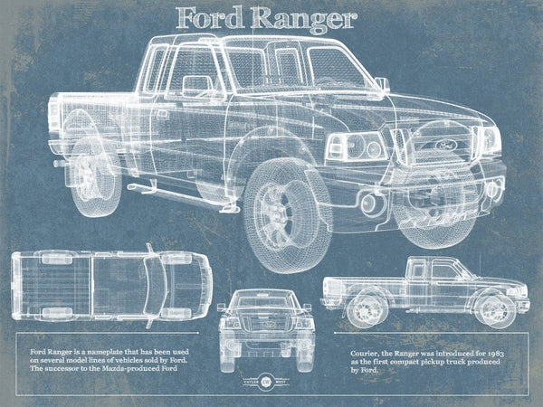 14" x 11" / Unframed Cutler West Ford Ranger Blueprint Vintage Auto Print