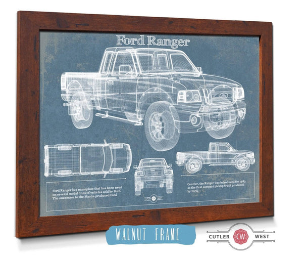 20" x 16" / Walnut Frame Cutler West Ford Ranger Blueprint Vintage Auto Print