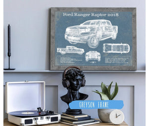 14" x 11" / Greyson Frame Cutler West Ford Ranger Raptor (2018) Blueprint Vintage Auto Print