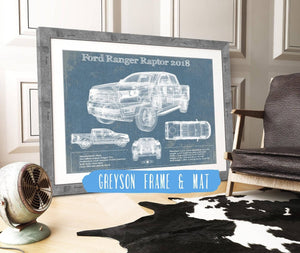 14" x 11" / Greyson Frame & Mat Cutler West Ford Ranger Raptor (2018) Blueprint Vintage Auto Print
